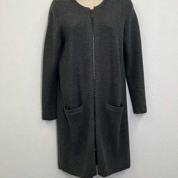 Banana Republic - Dark Gray Knit Long Sleeve Zip Up Pocket Long Sweater Size XS - Picture 6 of 10